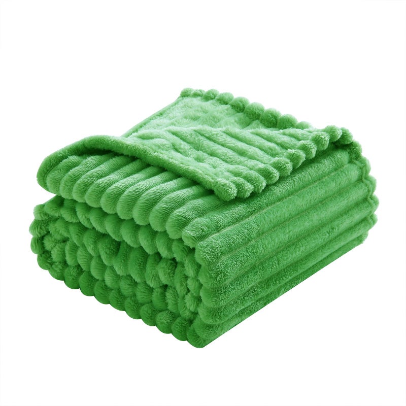 Linecooo Bright Green Fleece Throw Blanket 50â€Ã—60â€ for Couch Sofa Bed,Super Soft Cozy Plush Microfiber Flannel Blanket with Stripes Design Lightweight for Adults,Woman,Girls - Image 5