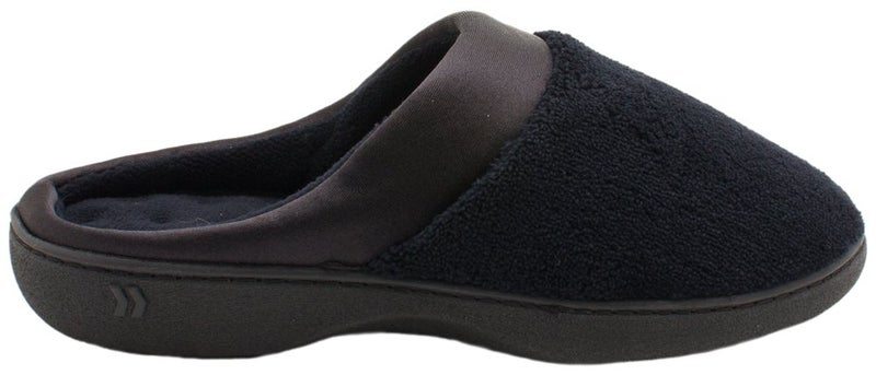 isotoner Women's Indoor/Outdoor Slip-on Terry and Satin Clog Slippers with Memory Foam Comfort , Black, 8.5-9 - Image 3