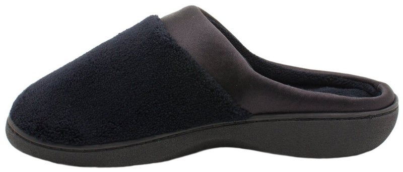 isotoner Women's Indoor/Outdoor Slip-on Terry and Satin Clog Slippers with Memory Foam Comfort , Black, 8.5-9 - Image 2
