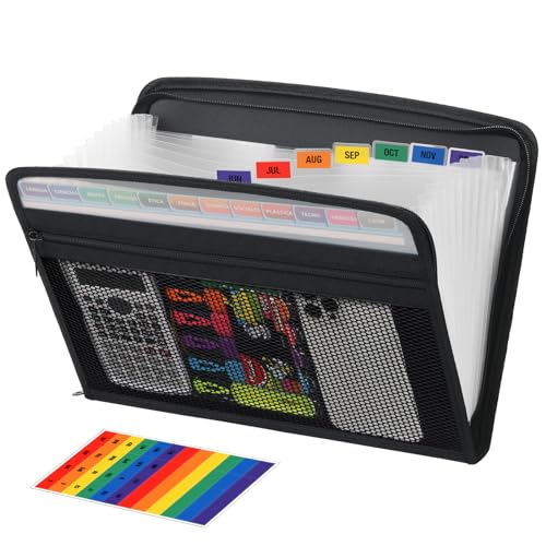 H4D Zippered Accordion File Organizer with Front Mesh Pouch, 13 Pocket Expanding File Folder, Fit for Documents Letter Size A4 Papers, Clear - Image 1