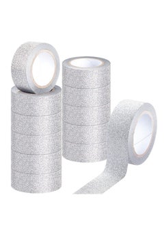 Silver Glitter Washi Tape Set, 12 Rolls Crafting Masking for Festival Decoration Scrapbooking, Journal, Planner, Gift Wrapping, 0.6 Inch Wide