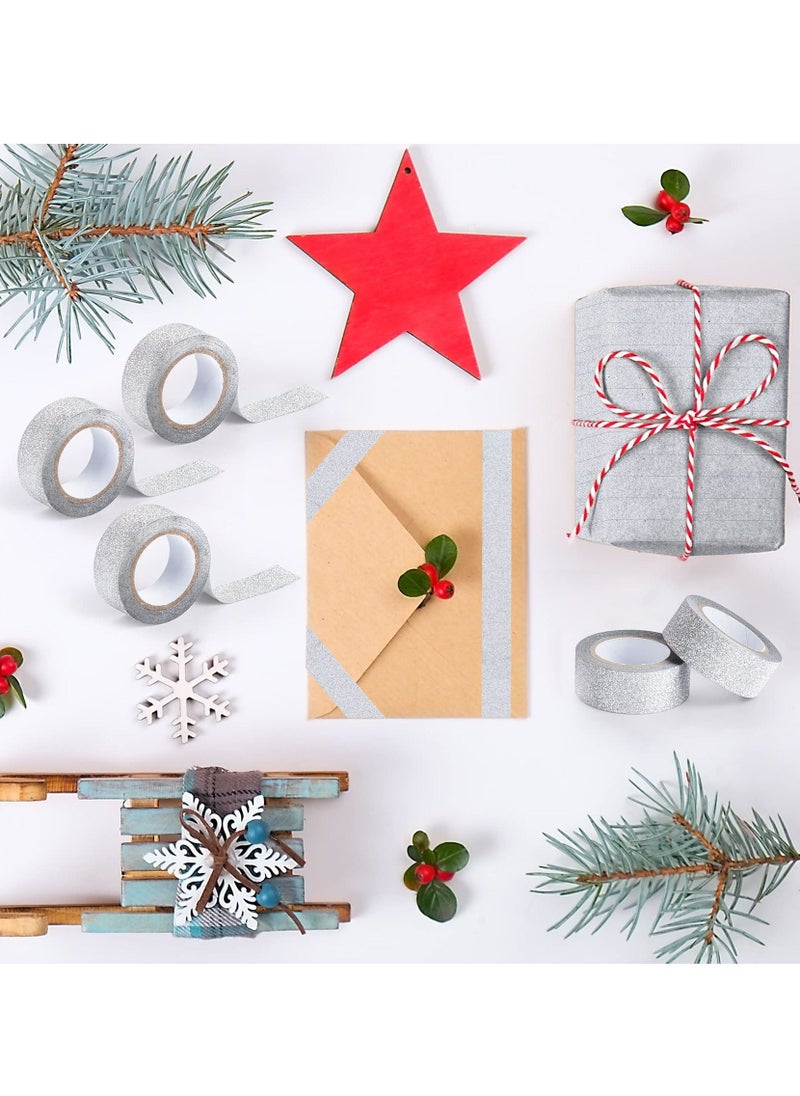 Y&D - Silver Glitter Washi Tape Set, 12 Rolls Crafting Masking for Festival Decoration Scrapbooking, Journal, Planner, Gift Wrapping, 0.6 Inch Wide - Image 1