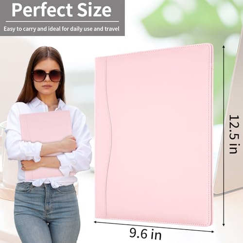 MOWPOG Professional Padfolio Portfolio Binder, Faux Leather Interview Resume Folder, Letter Size A4 Legal Writing Pad Holder, Document Organizer for Business School Office Conference (Pink) - Image 4
