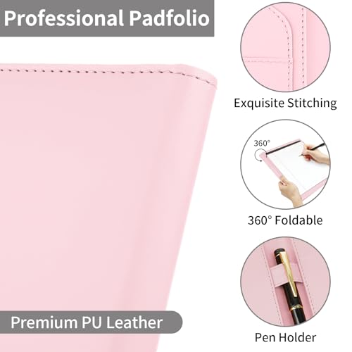 MOWPOG Professional Padfolio Portfolio Binder, Faux Leather Interview Resume Folder, Letter Size A4 Legal Writing Pad Holder, Document Organizer for Business School Office Conference (Pink) - Image 5