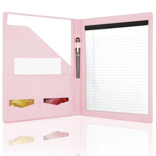 MOWPOG Professional Padfolio Portfolio Binder, Faux Leather Interview Resume Folder, Letter Size A4 Legal Writing Pad Holder, Document Organizer for Business School Office Conference (Pink) - Image 1
