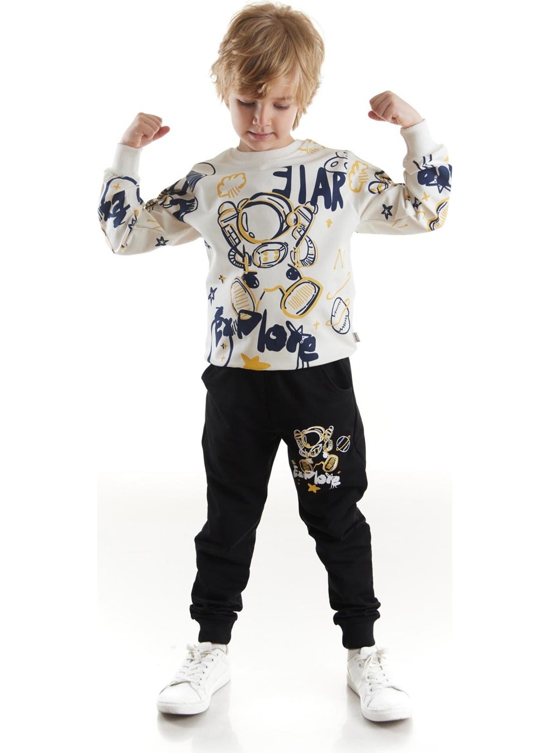 Ahengim - Kids Boys Tracksuit Astronaut Printed Bottom Top Two Piece Set Cotton Seasonal AK2507 - Image 1