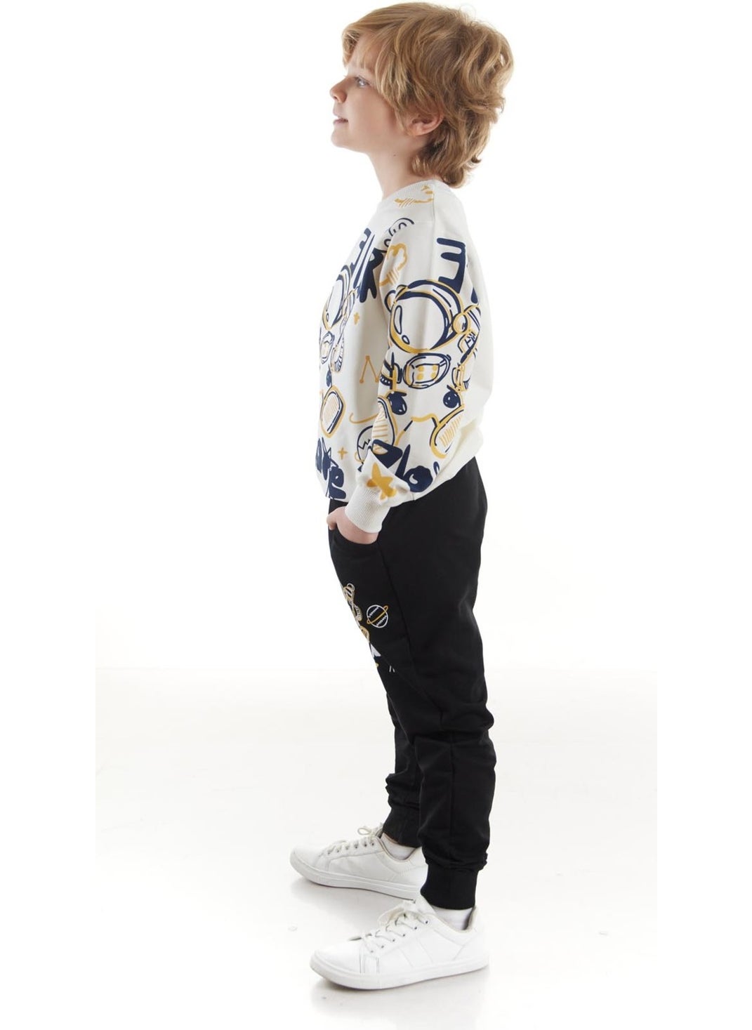 Ahengim - Kids Boys Tracksuit Astronaut Printed Bottom Top Two Piece Set Cotton Seasonal AK2507 - Image 1