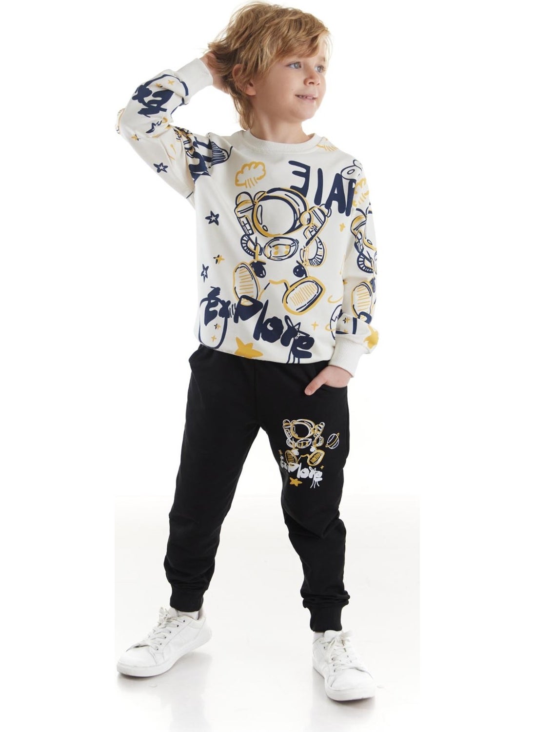 Ahengim - Kids Boys Tracksuit Astronaut Printed Bottom Top Two Piece Set Cotton Seasonal AK2507 - Image 1