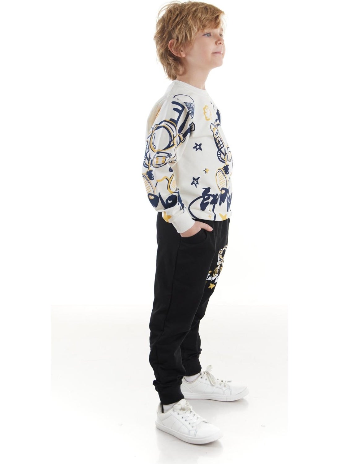 Ahengim - Kids Boys Tracksuit Astronaut Printed Bottom Top Two Piece Set Cotton Seasonal AK2507 - Image 1