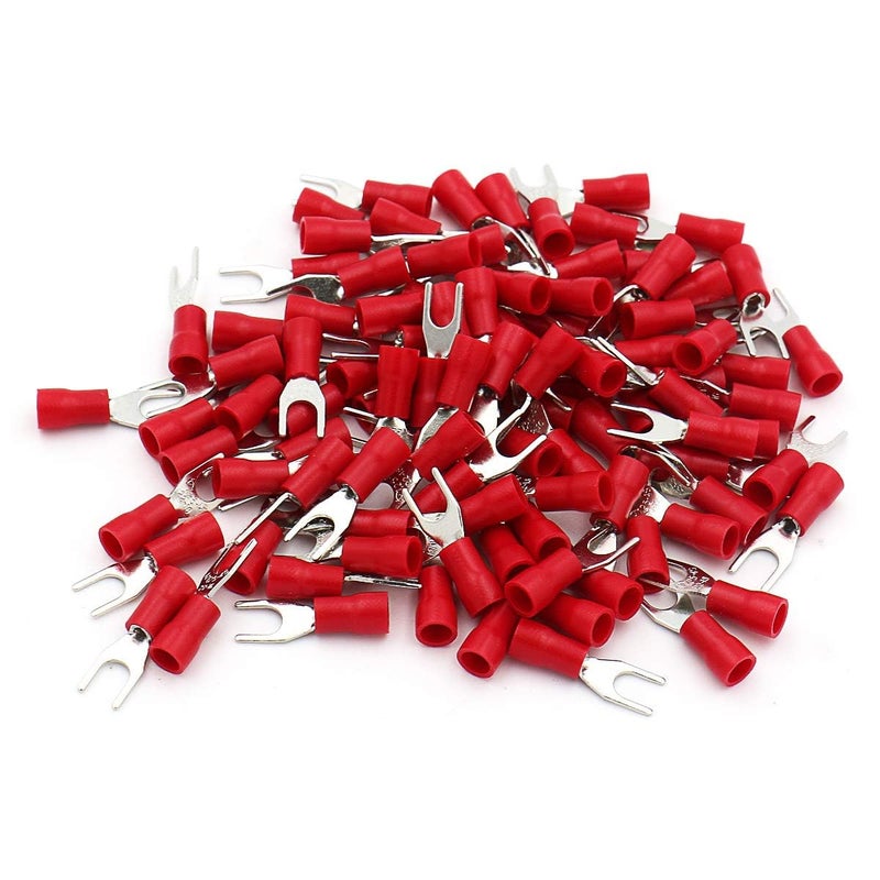 Baomain Fork Spade Terminal Connectors – Insulated, #8 Stud (4.3mm), 22-16 AWG (0.5-1.5mm²), Red, (100-Pack) - Image 5