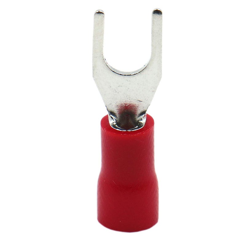 Baomain Fork Spade Terminal Connectors – Insulated, #8 Stud (4.3mm), 22-16 AWG (0.5-1.5mm²), Red, (100-Pack) - Image 3