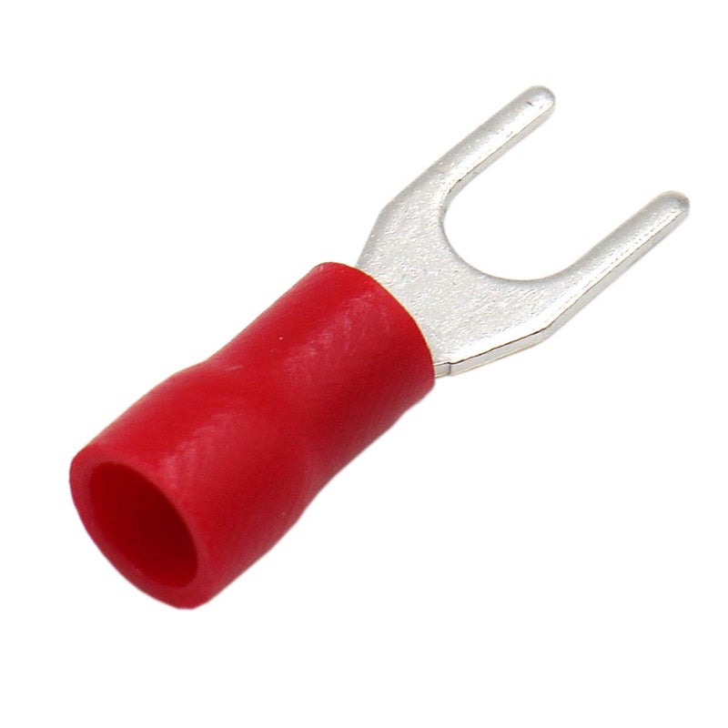 Baomain Fork Spade Terminal Connectors – Insulated, #8 Stud (4.3mm), 22-16 AWG (0.5-1.5mm²), Red, (100-Pack) - Image 4