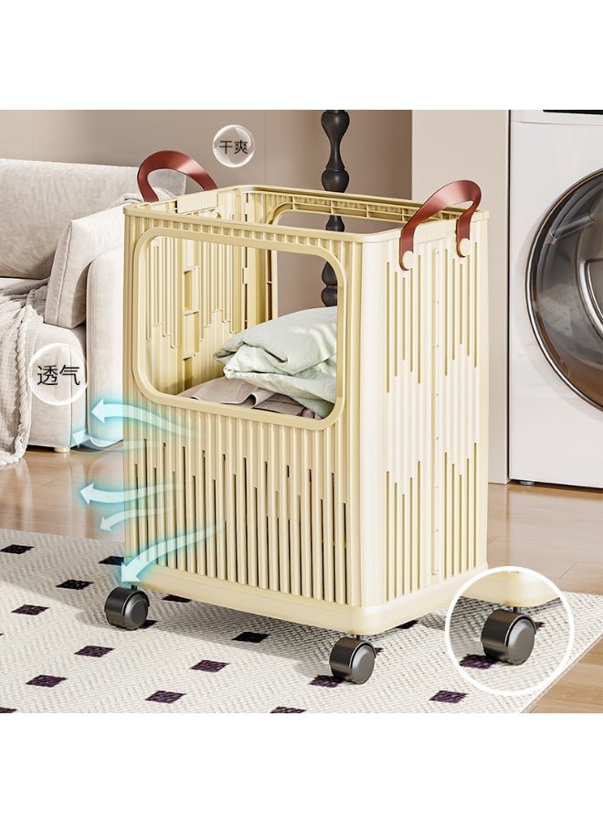Noon East Large Plastic Foldable Laundry Basket with Handle, Durable Ventilated Hamper for Bedroom Clothes, 35.6 x 26 x 46.8 cm, Cream - Image 3