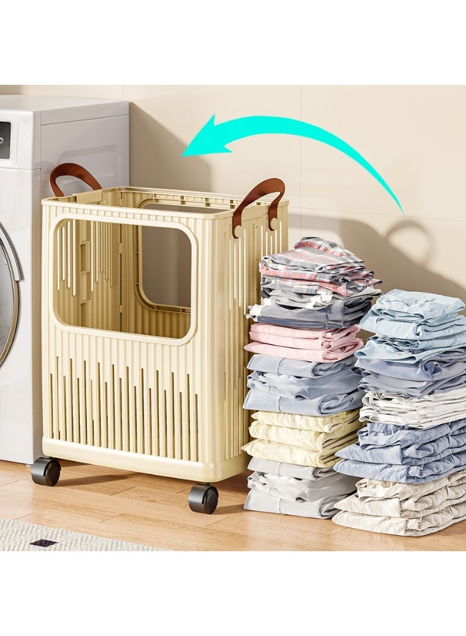 Noon East Large Plastic Foldable Laundry Basket with Handle, Durable Ventilated Hamper for Bedroom Clothes, 35.6 x 26 x 46.8 cm, Cream - Image 4