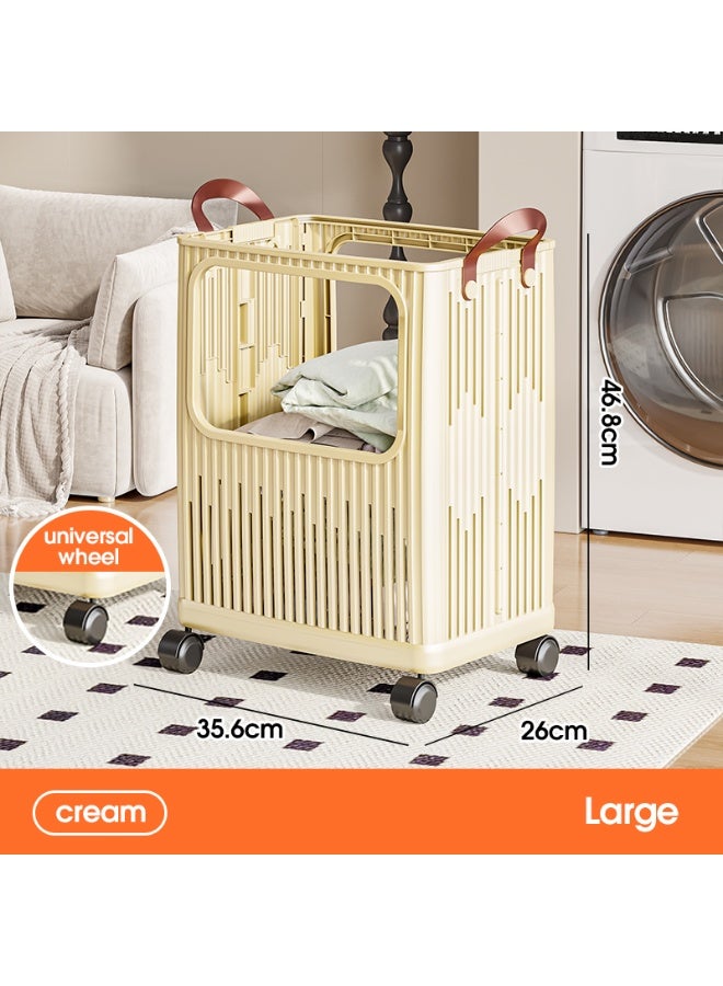 Noon East Large Plastic Foldable Laundry Basket with Handle, Durable Ventilated Hamper for Bedroom Clothes, 35.6 x 26 x 46.8 cm, Cream - Image 2