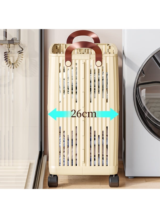 Noon East Large Plastic Foldable Laundry Basket with Handle, Durable Ventilated Hamper for Bedroom Clothes, 35.6 x 26 x 46.8 cm, Cream - Image 5