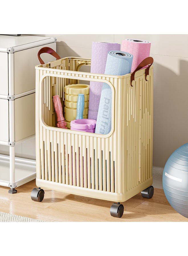 Noon East Large Plastic Foldable Laundry Basket with Handle, Durable Ventilated Hamper for Bedroom Clothes, 35.6 x 26 x 46.8 cm, Cream - Image 1