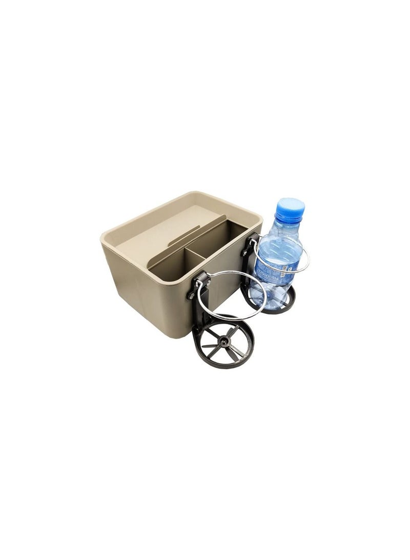 MOB Multifunction Car Armrest Storage Box Organizer, Car Arm Rest Drink Holder Cup Holder MOB Beige With Silver - Image 5