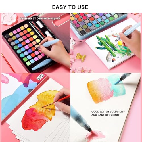 Oligitdi Water Color Cakes Classic Watercolor Paint, 48 Shades Vibrant Color Cakes Watercolor Paint Sets Water Color Pigment School Painting Drawing Art Supplies with Painting Brush (1) - Image 3