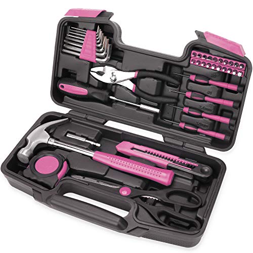 EFFICERE 40-Piece All Purpose Household Pink Tool Kit for Girls, Ladies and Women - Includes All Essential Tools for Home, Garage, Office and College Dormitory Use - Image 1