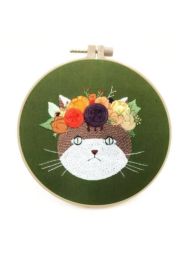 Embroidery Kit for Beginners Adults and Kids, Animal-White Cat Embroidery Kit Cross Stitch Kits for Beginner Stamped Embroidery Pattern Animal White Cat - Image 1