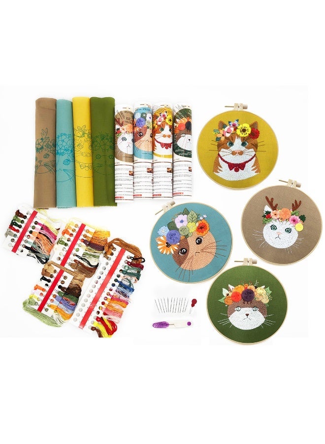 Embroidery Kit for Beginners Adults and Kids, Animal-White Cat Embroidery Kit Cross Stitch Kits for Beginner Stamped Embroidery Pattern Animal White Cat - Image 2