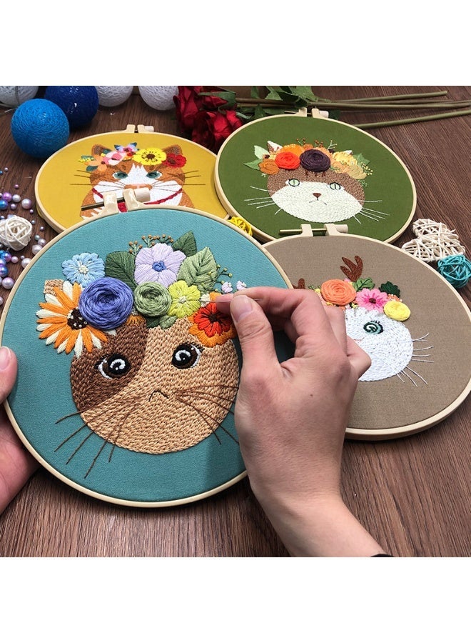 Embroidery Kit for Beginners Adults and Kids, Animal-White Cat Embroidery Kit Cross Stitch Kits for Beginner Stamped Embroidery Pattern Animal White Cat - Image 3