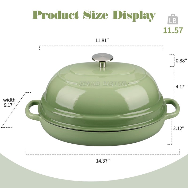 EDGING CASTING Enameled Oval Cast Iron Dutch Oven Pot with Lid, Bread Dutch Oven for Sourdough Bread Baking, Dutch Oven Bread, Bread Oven, 6QT, Pistachio Green - Image 2