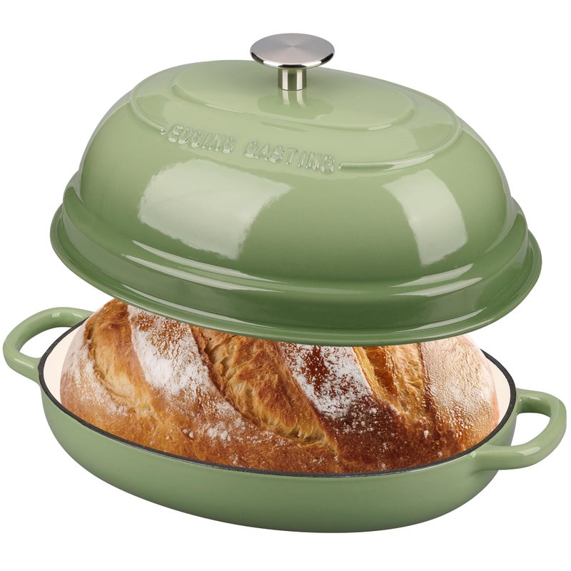 EDGING CASTING Enameled Oval Cast Iron Dutch Oven Pot with Lid, Bread Dutch Oven for Sourdough Bread Baking, Dutch Oven Bread, Bread Oven, 6QT, Pistachio Green - Image 3