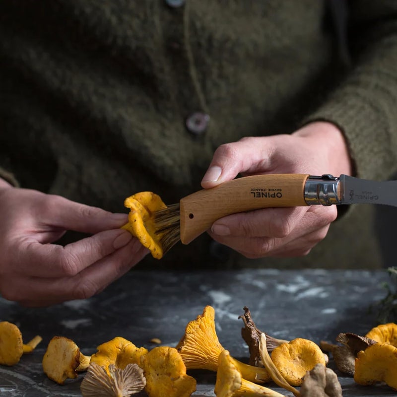 Opinel No. 08 Mushroom Knife – Pick + Clean Mushrooms, Beechwood Handle, Integrated Brush, Curved Sandvik Steel Blade, Made in France - Image 5