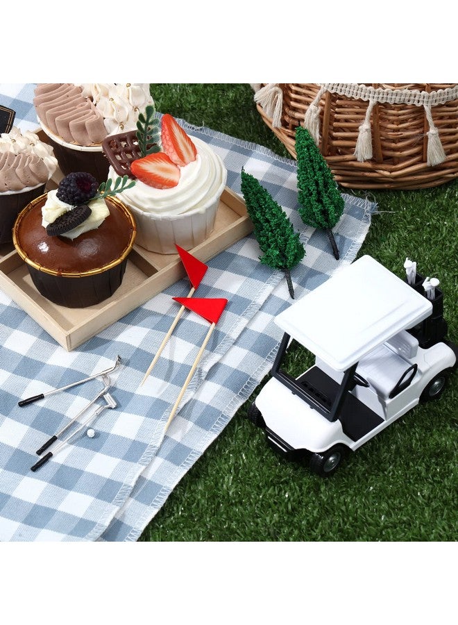 Leitee 21 Pcs Golf Cake Topper Cake Decoration Cupcake Topper Include Mini Cart Red Flag Ball Green Tree Club Sun Umbrella for Golf Themed Birthday(White,Classic) - Image 5