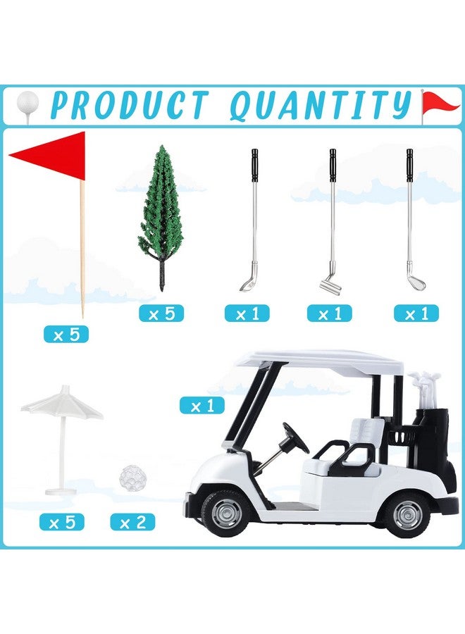 Leitee 21 Pcs Golf Cake Topper Cake Decoration Cupcake Topper Include Mini Cart Red Flag Ball Green Tree Club Sun Umbrella for Golf Themed Birthday(White,Classic) - Image 2