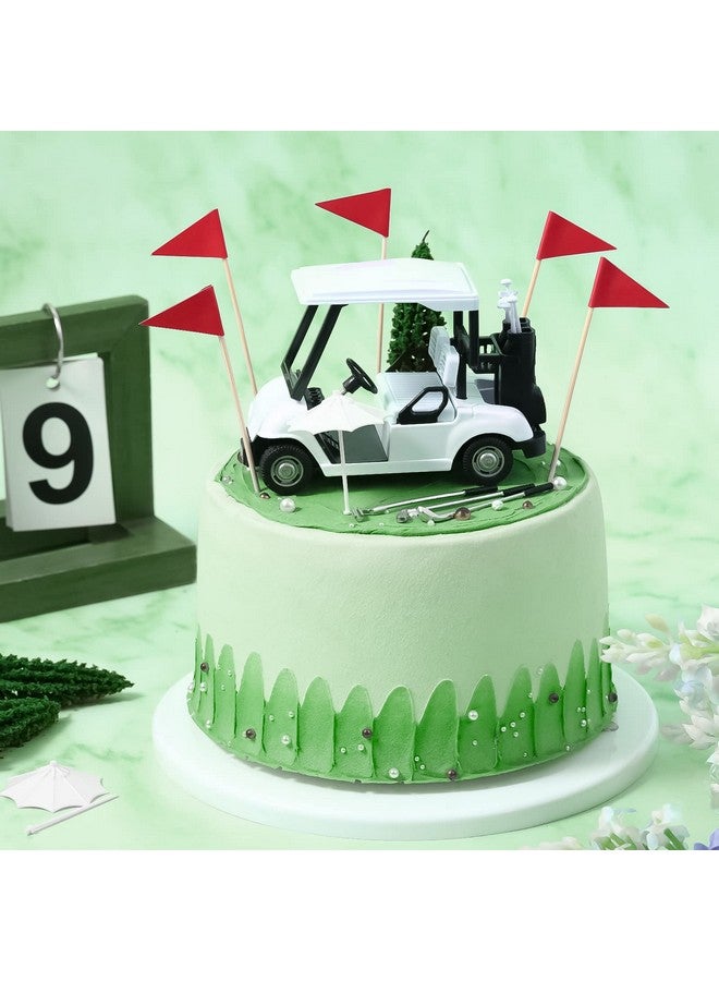 Leitee 21 Pcs Golf Cake Topper Cake Decoration Cupcake Topper Include Mini Cart Red Flag Ball Green Tree Club Sun Umbrella for Golf Themed Birthday(White,Classic) - Image 4