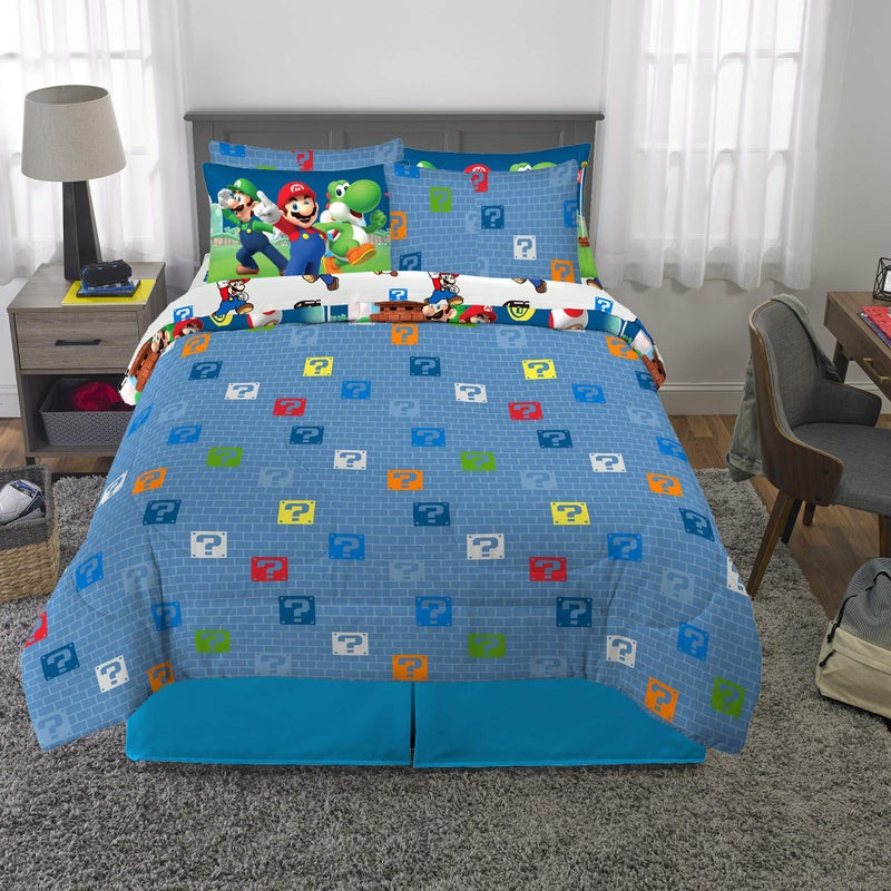 Franco Super Mario Bros Kids Bedding Super Soft Cozy Comforter and Sheet Set with Sham, 7 Piece Full Size Nintendo Gamer Bed Set, (100% Officially Licensed Product) by Franco - Image 5