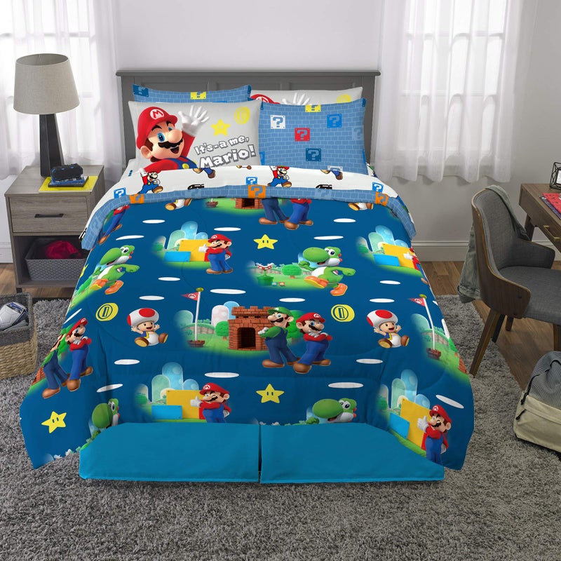 Franco Super Mario Bros Kids Bedding Super Soft Cozy Comforter and Sheet Set with Sham, 7 Piece Full Size Nintendo Gamer Bed Set, (100% Officially Licensed Product) by Franco - Image 4