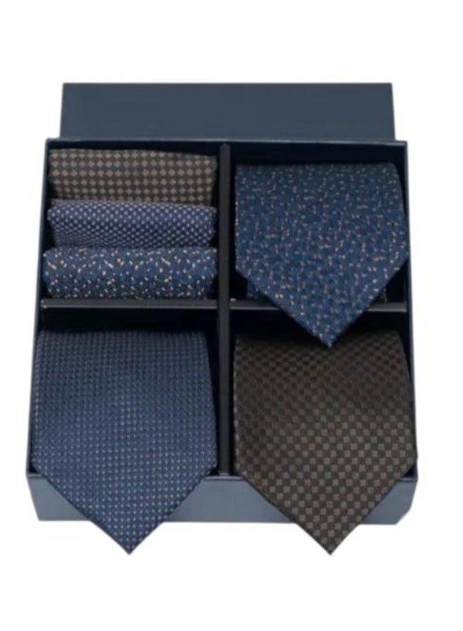 طقم إكسسوارات رجالي فاخر 6 قطع - تشكيلة كرفتات  ومناديل جيب (Pocket Square) بتصاميم ملكية - داخل صندوق هدايا VIP - Image 1