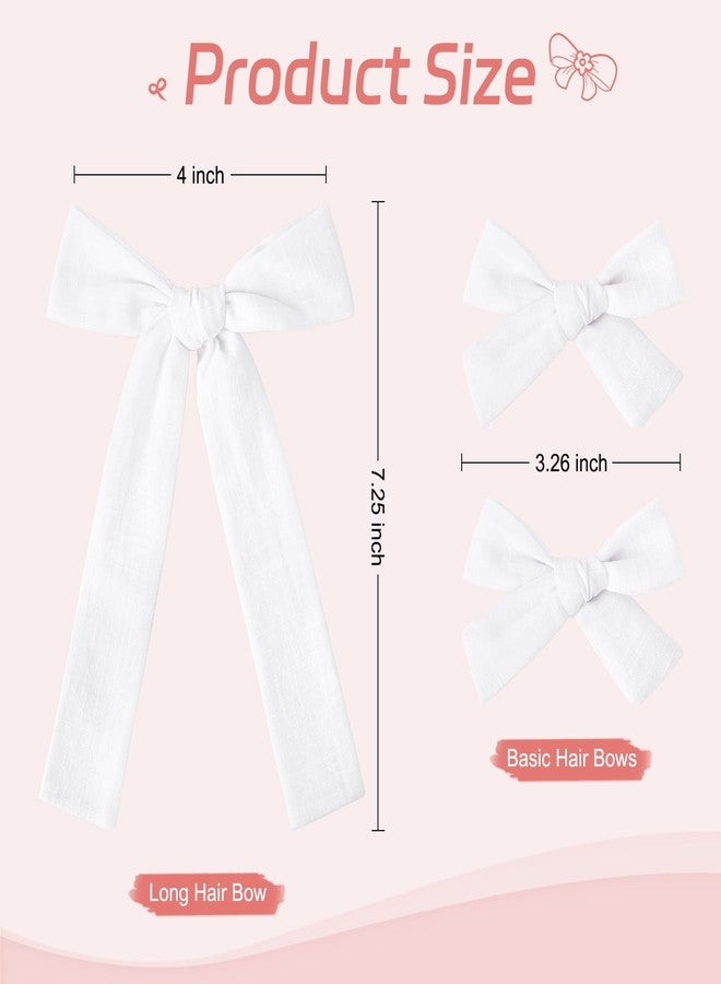 DEEKA White Cotton Linen Hair Bows 2 Sizes 5"&3.5" Soft Hair Bow set for Toddler Girls Long Ponytail Knot Bows Alligator Clip Hair Accessories for Little School Girls (White) - Image 3