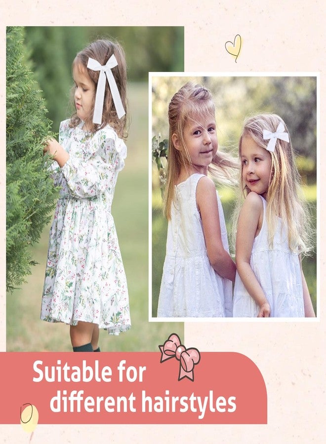 DEEKA White Cotton Linen Hair Bows 2 Sizes 5"&3.5" Soft Hair Bow set for Toddler Girls Long Ponytail Knot Bows Alligator Clip Hair Accessories for Little School Girls (White) - Image 4