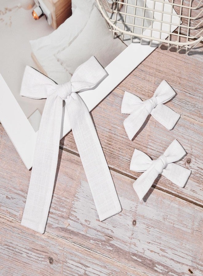 DEEKA White Cotton Linen Hair Bows 2 Sizes 5"&3.5" Soft Hair Bow set for Toddler Girls Long Ponytail Knot Bows Alligator Clip Hair Accessories for Little School Girls (White) - Image 5