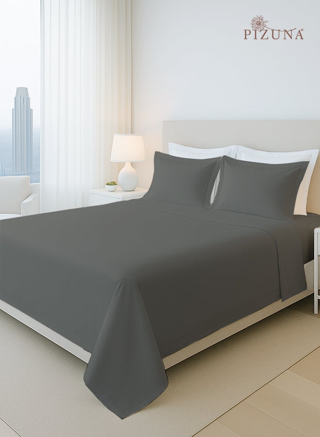 PIZUNA Pure Combed Cotton Bed Sheet Set King Size Dark Grey, 400 Thread Count Cozy Luxury 100% Long Staple Cotton Sateen Weave Bedsheet Set (1 Flat Sheet, 1 Fitted Sheet, 2 Pillowcases) - Image 1