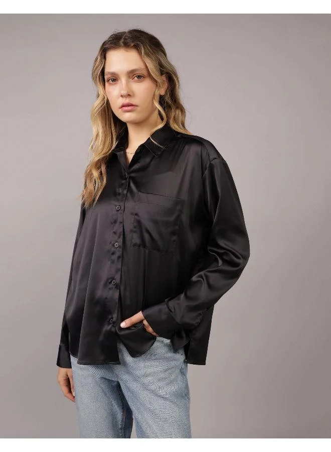 American Eagle AE Satin Button-Up Shirt