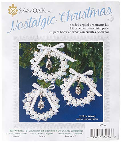 Solid Oak Beaded Orn Bell Wreath SilverWhite - Image 1