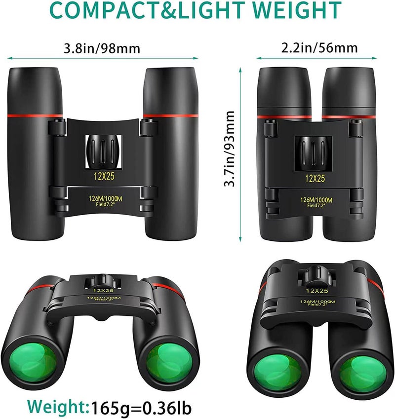 POLDR 12X25 Small Pocket Binoculars Compact Adults,Mini Kids Binoculars Boys for Bird Watching,Concert Theater Opera - Image 2