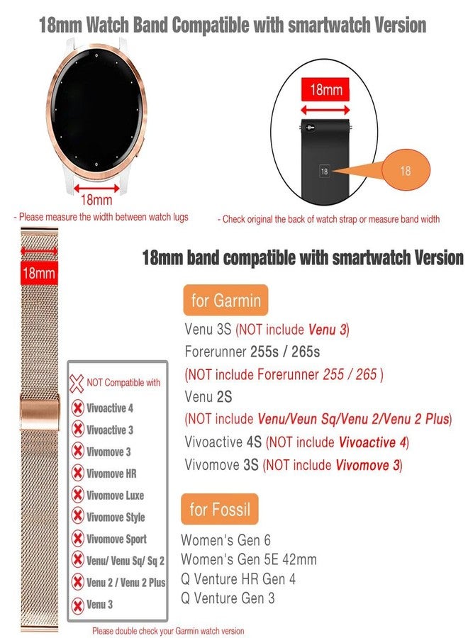 Abanen Watch Bands for Garmin Vivoactive 4S / Vivomove 3S /Venu 2S, 18mm Quick Release Stainless Steel Metal Mesh Women Wristband Strap for Forerunner 255s/255s Music (Rose Gold) - Image 3