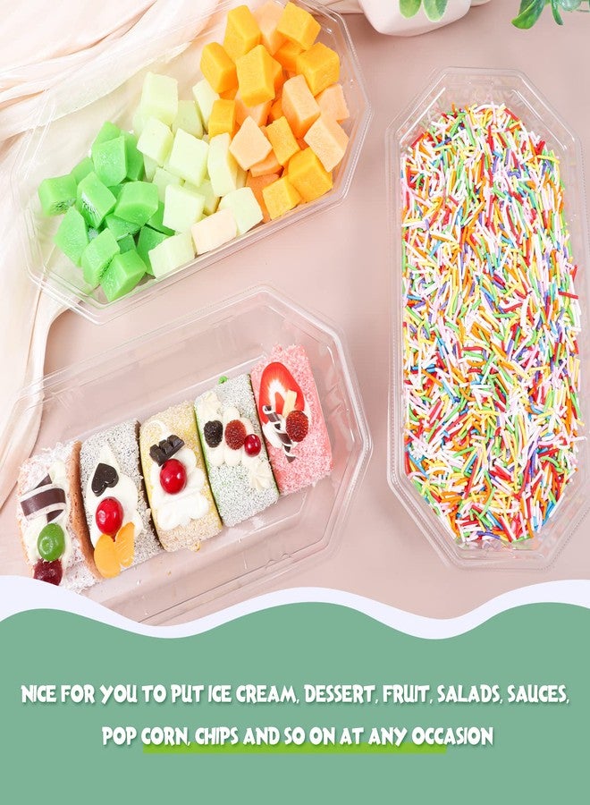 Harloon 50 Pack Banana Split Boats with 100 Pcs Plastic Spoons 12 oz Plastic Clear Disposable Ice Cream Sundae Bowls Perfect Oblong Dish Cups for Social Event Kids Birthday Party Dessert Tray - Image 5