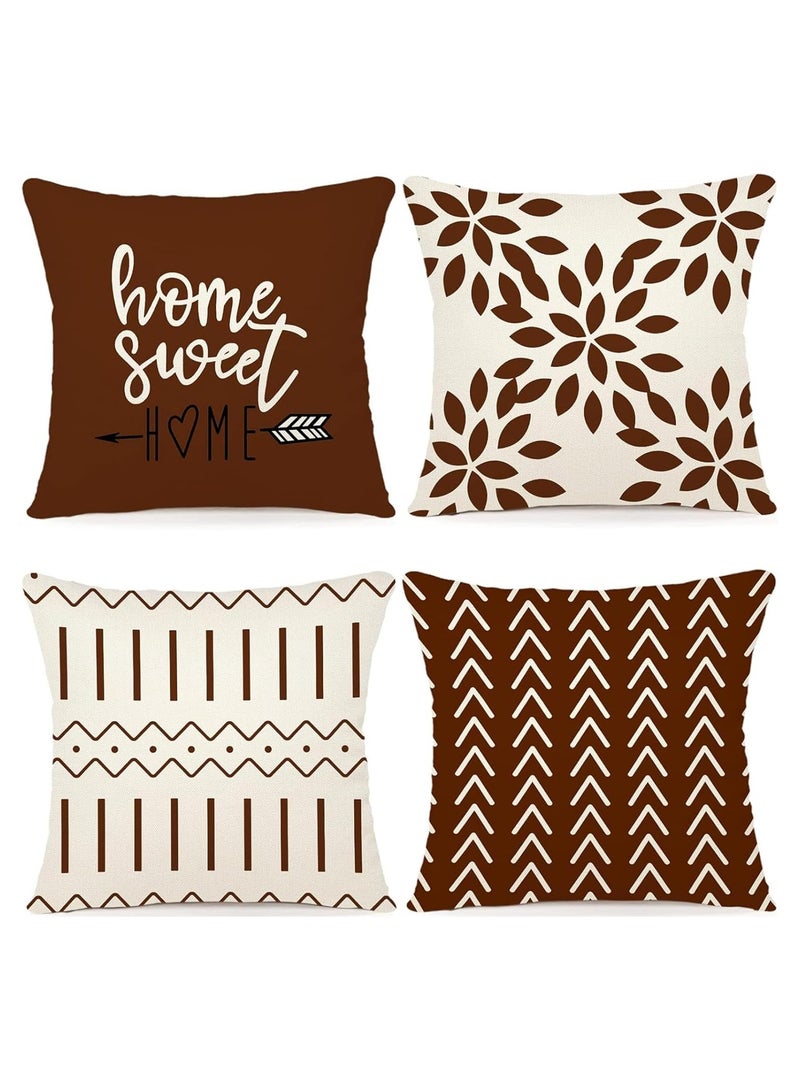 Joyelink Pillow Covers, 4Pcs Modern Sofa Throw Pillow Cover, 18x18In Decorative Outdoor Linen Fabric Pillow Case, for Couch, Bed, Car, Home Sofa, Couch Decoration (Coffee) - Image 1