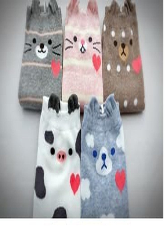CAPICHINO Girls|Boy's Cotton Socks Cute Animal Cartoon Dog Cat Pattern Socks For Kids(Pack of 5) (9-10Years) - Image 3