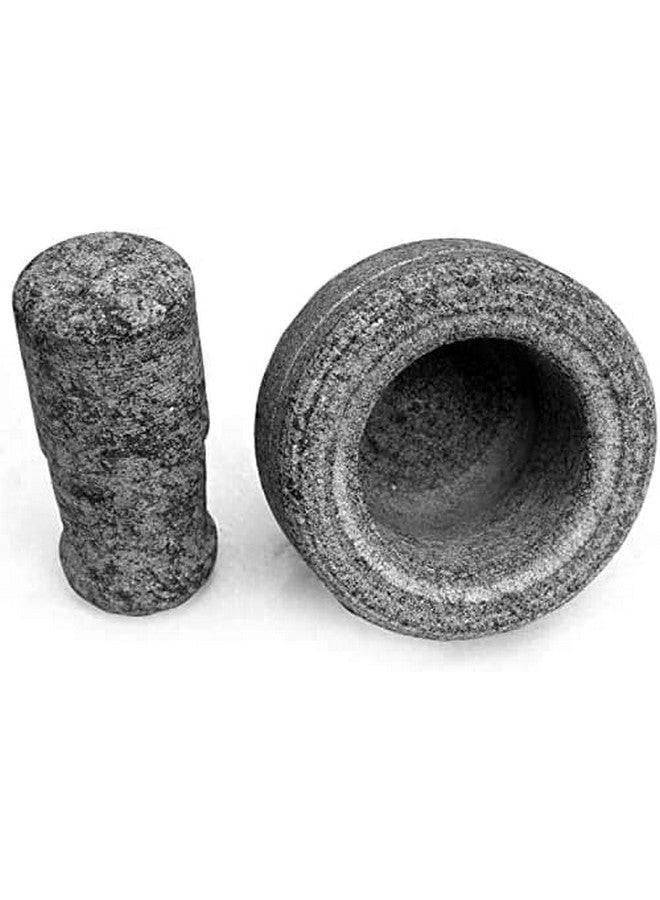 Subaa Stone Mortar and Pestle Set for Spices, Okhli Masher, Khalbatta stone, Kharal, Mixer, Natural & Traditional Grinder, Musal, Well Design for Kitchen, Home, Herbs, Stone Okhli-4 Inch Outer Dia - Image 3