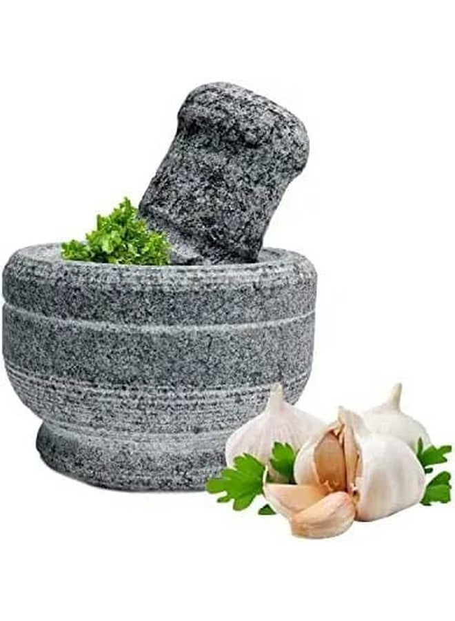Subaa Stone Mortar and Pestle Set for Spices, Okhli Masher, Khalbatta stone, Kharal, Mixer, Natural & Traditional Grinder, Musal, Well Design for Kitchen, Home, Herbs, Stone Okhli-4 Inch Outer Dia - Image 4