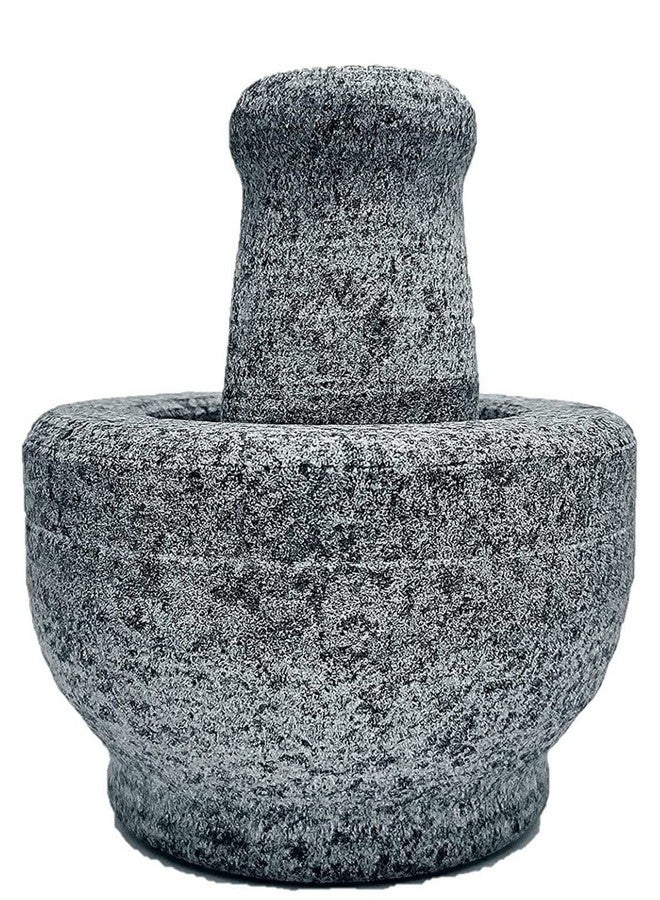 Subaa Stone Mortar and Pestle Set for Spices, Okhli Masher, Khalbatta stone, Kharal, Mixer, Natural & Traditional Grinder, Musal, Well Design for Kitchen, Home, Herbs, Stone Okhli-4 Inch Outer Dia - Image 1